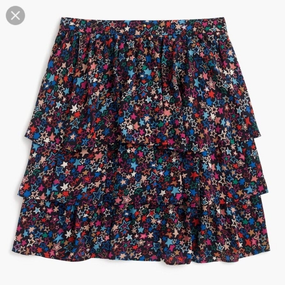 J Crew - Tiered Skirt in Kaleidoscope Star Print Indigo Multi - Size 8